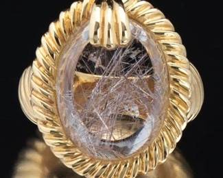 Ladies Gold and Rutilated Quartz Ring 