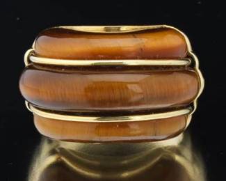 Ladies Vintage Gold and Carved Tigers Eye Ring 