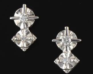 Ladies Vintage Pair of Gold and Diamond Earrings 