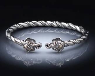 Jai Sterling Silver Elephant Cuff Bracelet 