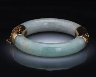 Ladies Gold and Jade Hefty Bangle 