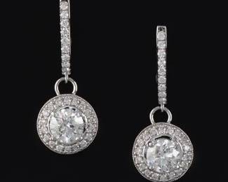 Ladies Pair of Gold and Diamond Dangle Earrings 