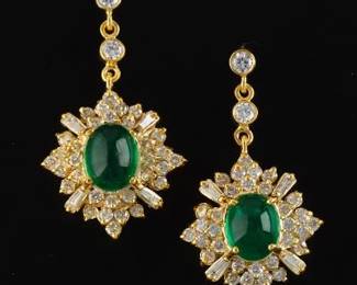 A Pair of Emerald and Diamond Drop Earrings 