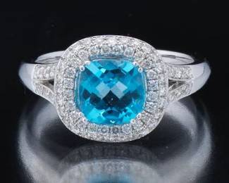Ladies Diamond and Blue Topaz Ring 