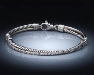 David Yurman Sterling Silver and Diamond Station Bracelet 
