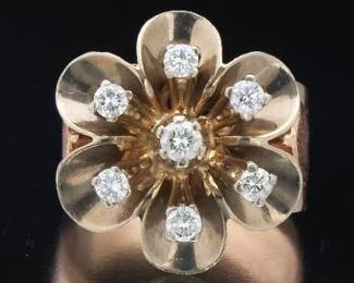 Ladies Vintage TwoTone Gold and Diamond Floral Ring 