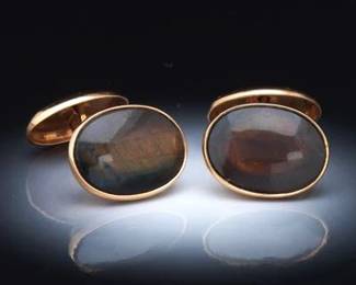 Ajantieto Rare Finnish Gold and Labradorite Pair of Cufflinks, dated 1954, in Presentation Box