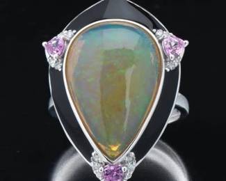 Ladies 6.85 Opal, Pink Sapphire, and Enamel Ring 