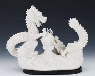 Gumps Porcelain Dragons with Pearl of Wisdom Sculpture 