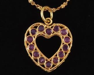 Ladies Gold and Ruby Heart Pendant 
