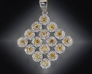 Ladies White and Yellow Diamond Pendant 