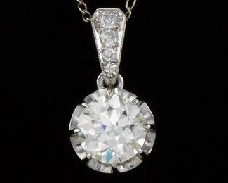 French Art Deco Gold and Diamond Pendant on Chain 