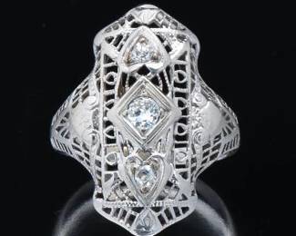 Ladies Art Deco Gold and Diamond Ring 