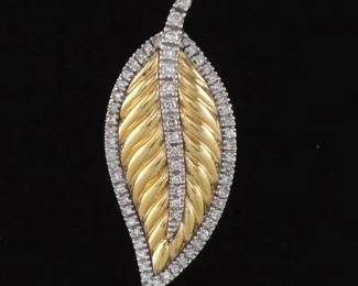 Ladies TwoTone Gold and Diamond Leaf Pendant 