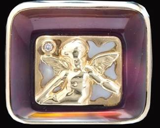 Tagliamonte Italian Gold, Carnelian, Mother of Pearl and Diamond Angelic Ring 