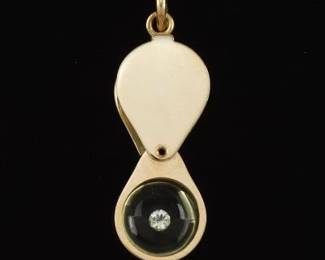 Novelty Gold, Diamond and Crystal Loupe Charm Pendant 