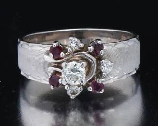 Ladies TRUBRITE Gold, Diamond and Ruby Ring 