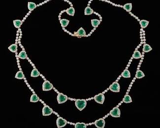 Ladies 19.65 Carat Emerald and Diamond Necklace 