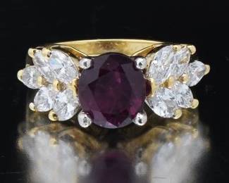 Ladies Gold, Natural Ruby and Diamond Ring 