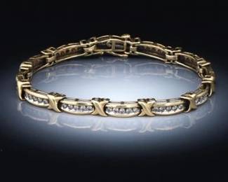 Ladies Vintage Gold and Diamond Tennis Bracelet 
