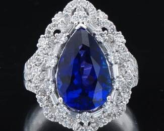 Ladies 7.17 Carat Tanzanite and Diamond Ring, GIA Report 