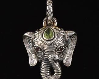Jai Sterling Silver and Peridot Elephant Pendant 