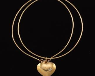 Ladies Gold and Diamond Heart Pendant on Italian Gold Cable Chain 
