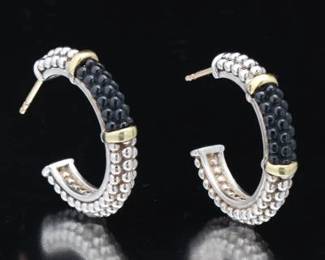 LAGOS Pair of 18K Gold, Sterling Silver and Ceramic Hoops 