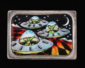 Jack Kinkelaar Artisan Sterling Silver Enamel Extraterrestrial Pin Brooch 