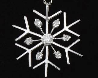 Ladies Gold and Diamond Snowflake Pendant on Chain 
