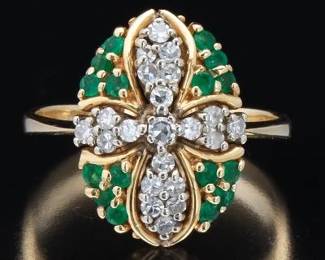 Ladies Gold, Diamond and Emerald Ring 