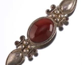 Ladies Vintage Sterling Silver and Carnelian Barrette Brooch 