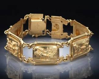 Wachler 18K Yellow Gold Neo Classical Chariot Design Bracelet 