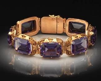 Ladies Rose Gold and Amethyst Wide Bracelet 