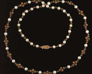 Ladies Pearl 14k Gold Necklace 