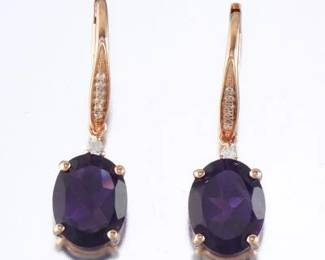 Ladies Pair of Gold, Amethyst and Diamond Dangle Earrings 