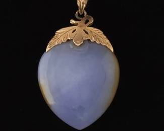 Antique Gold and Natural Lavender Yellow Jadeite Jade Pendant on Chain 