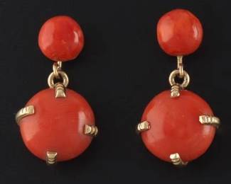 A Pair of Coral and Gold Earrings 