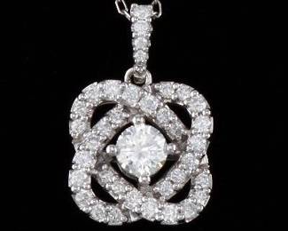 Ladies Gold and Diamond Floral Pendant on Chain 