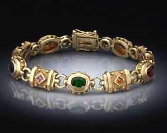 Ladies Renaissance Revival Style Gold and Gem Stones Bracelet 
