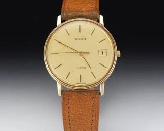 Tissot Mens 14K Quartz Thinline Wristwatch