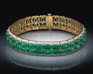 Ladies Emerald and Diamond Straightline Bracelet