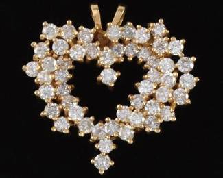 Ladies Gold and 2.00 Carat Diamond Heart Pendant 