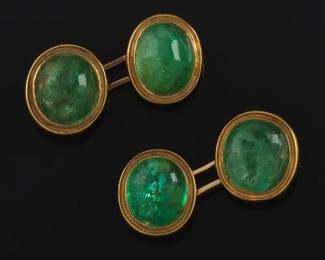 S.J. Phillips Ltd. London Antique Pair of Gold and Emerald Cufflinks, in Presentation Box 