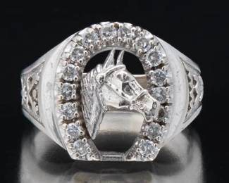 Gentlemans Equestrian Gold and Diamond Ring 