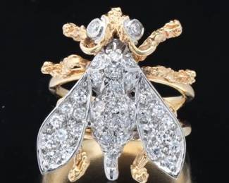 Ladies TwoTone Gold and Diamond Bee Ring 