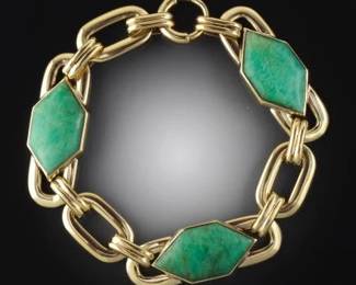 Ladies Vintage Gold and Aventurine Link Bracelet 