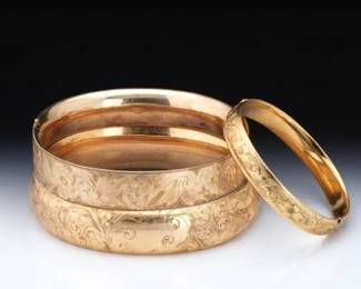 Three Antique Gold Filled Bangles by Different Makers 