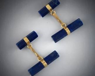 Pair of 18K Gold and Lapis Lazuli Cufflinks 