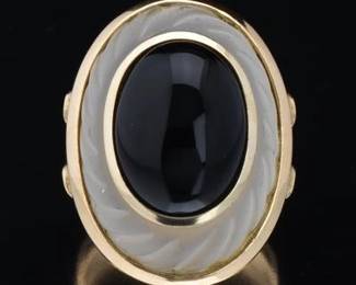 Ladies RAJOLA Gold, Black Onyx and Frosted Crystal Ring 